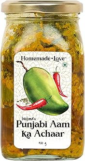 Authentic Punjabi Mango Pickle (400g)| Spicy & Tangy Aam Ka Achaar with Raw Mango, and Spices Mixed with Mustard Oil