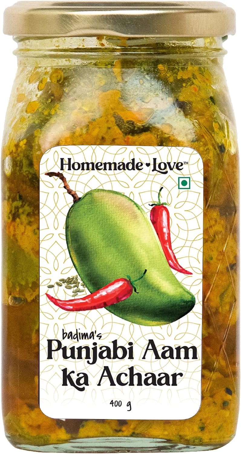 Authentic Punjabi Mango Pickle (400g)| Spicy & Tangy Aam Ka Achaar with Raw Mango, and Spices Mixed with Mustard Oil
