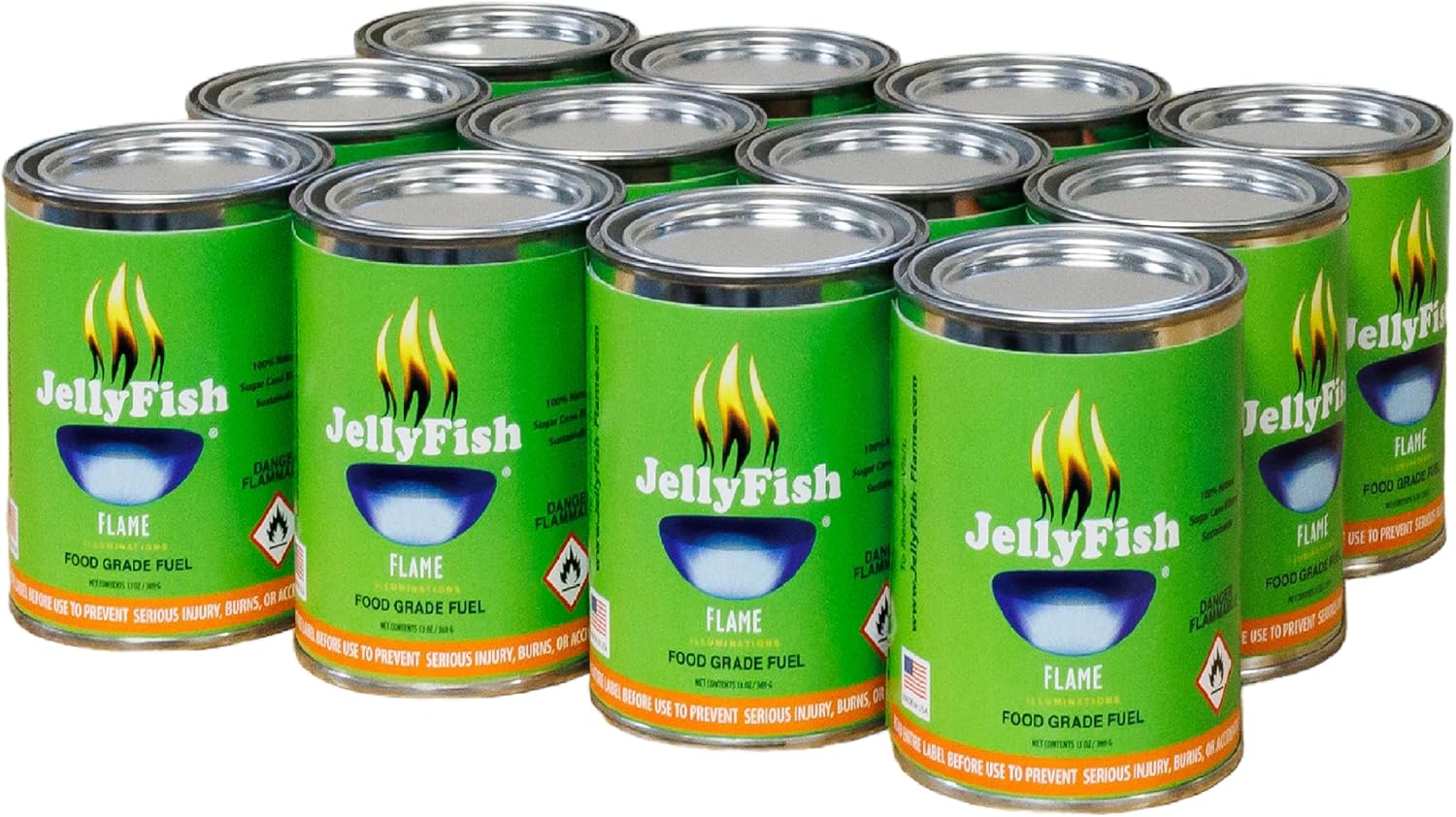 Real JellyFish Flame Premium Green Gel Fuel 12 Cans (13 oz