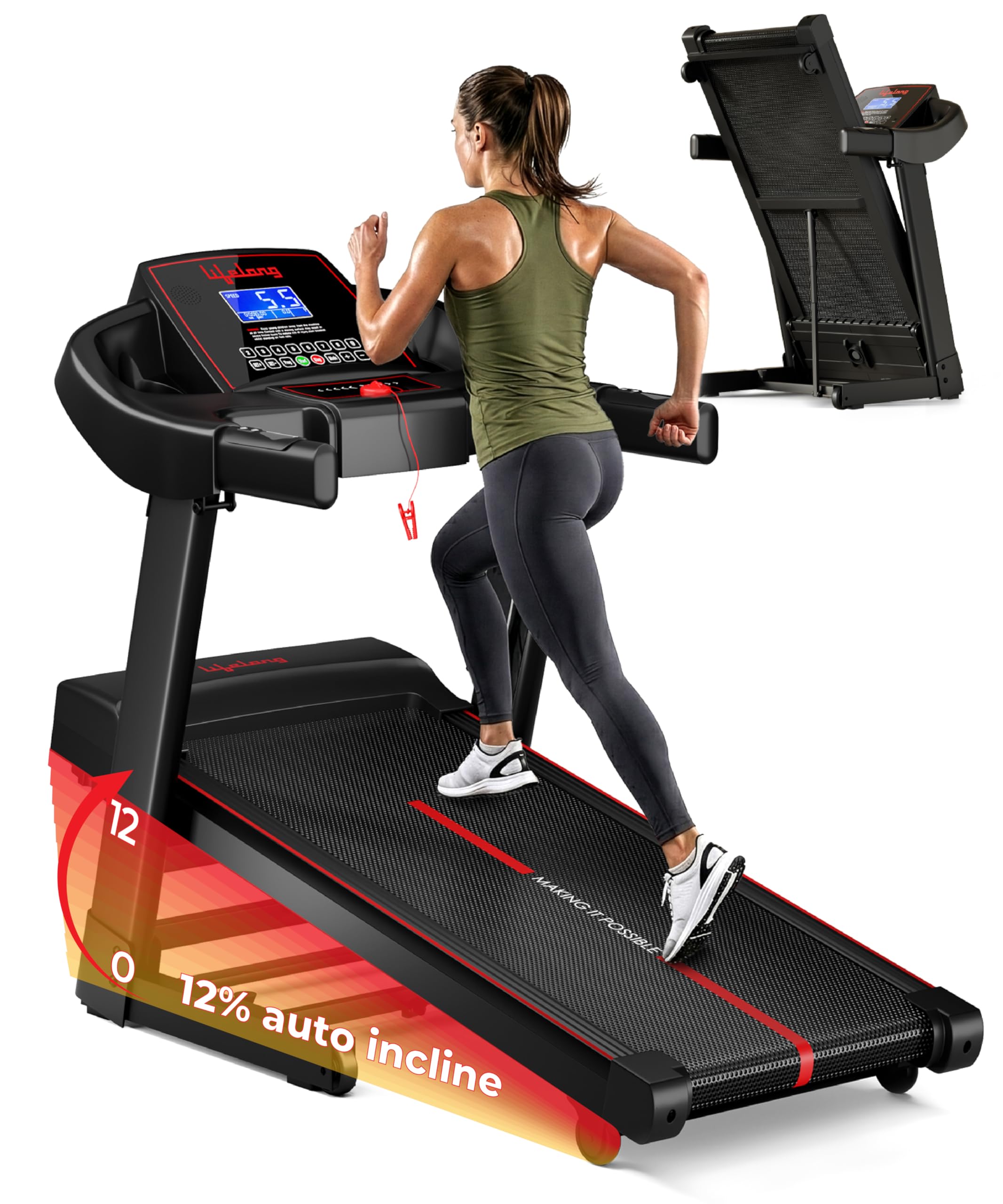 Lifelong 5HP Peak Motorized Treadmill for Home | 12% Auto Incline | 12 Preset Programs | 14 km/h Speed | 110 kg Capacity | LCD Display| Hydraulic Fold | Wide Running Belt | Bluetooth & FitShow App-image-12