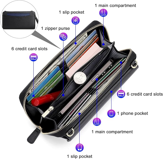nuoku Women's Small Crossbody Bags Wristlet Clutch Wallet Purses with Card Slot Phone Holder
