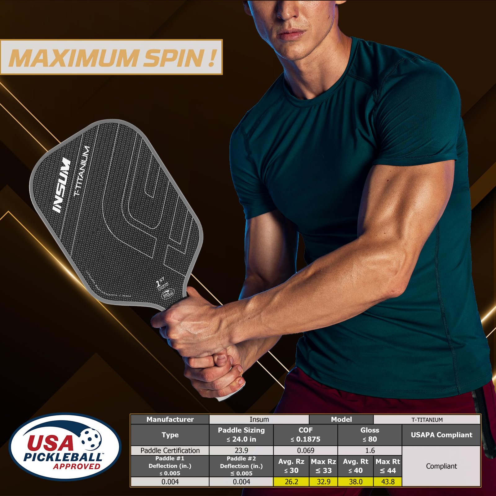INSUM Pickleball Paddles, Titanium Carbon Fiber Pickleball Paddle 