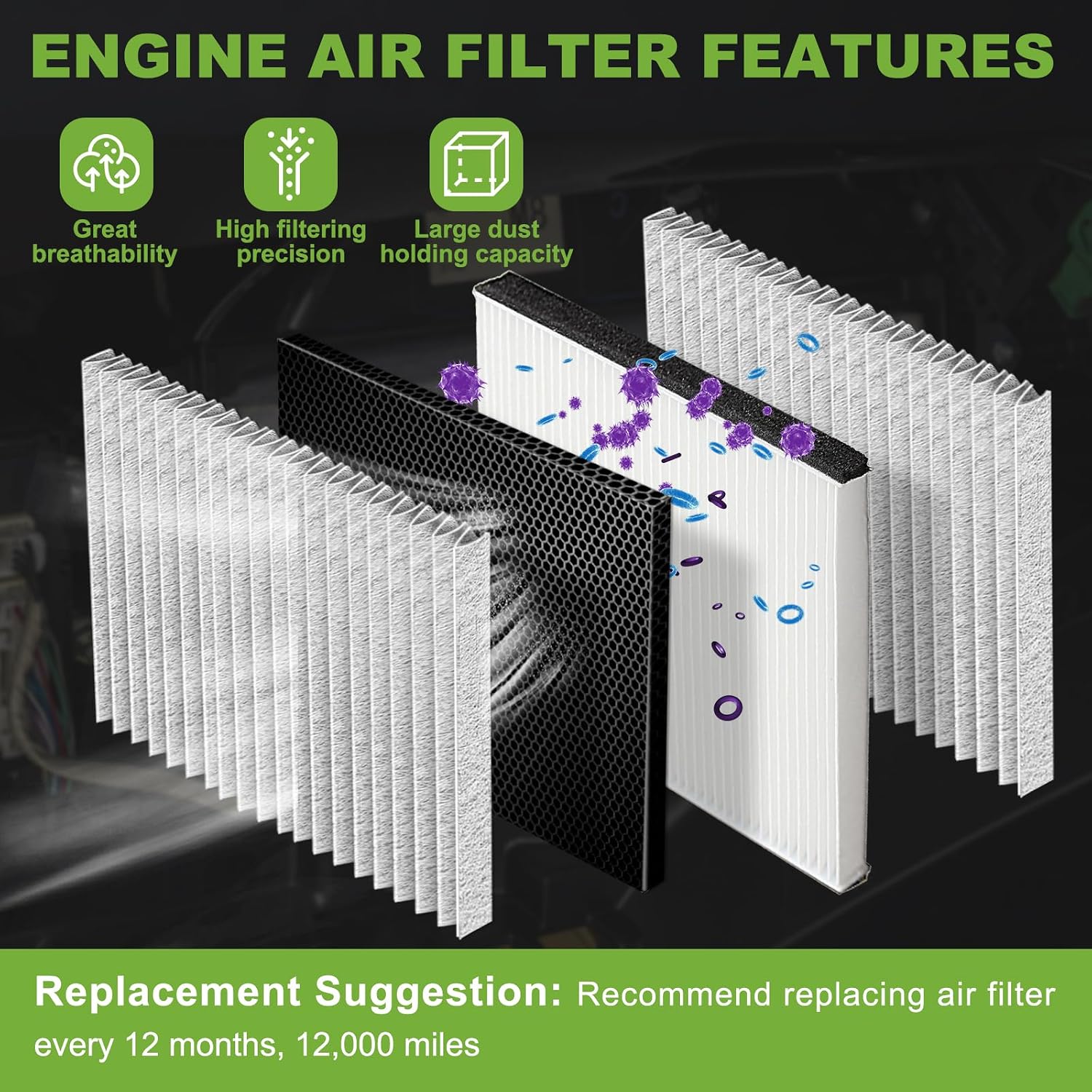 CA11895 Cabin and Engine Air Filter Fit for Toyota Tacoma V6 3.5L 2016-2023 Replace CF10374 17801-0P100