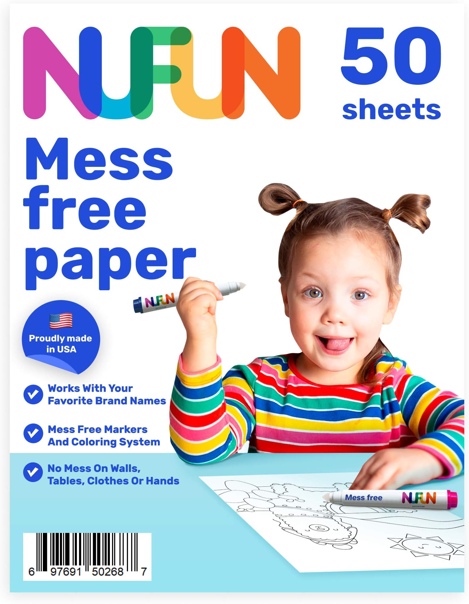 NuFun Activities Mess Free Paper - Kids Create No Mess Wonders with Special Coloring Paper, Gift for Kids, 50 Blank Pages