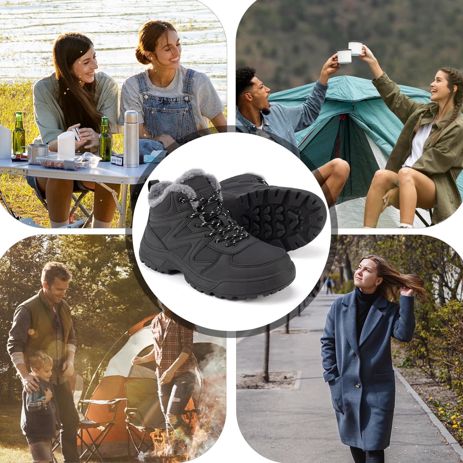 Botas de nieve de invierno para mujer botines cálidos exteriores ligeros media caña de piel sintética a la moda