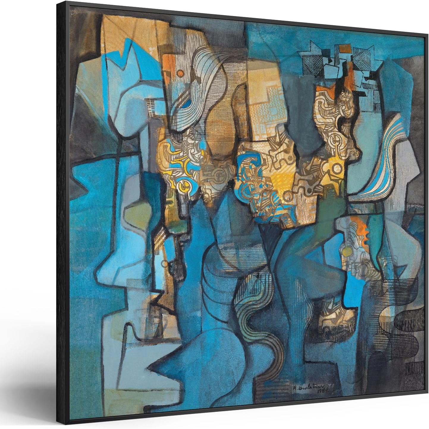 Large Framed Blue Modern Abstract Wall Art for Living Room, Canvas Paintings Artwork for Walls, Minimalist Art Prints Pictures for Hallway Bedroom Office Wall Decor -30x30 Inch 30L" x 30W" Blue Abstraction