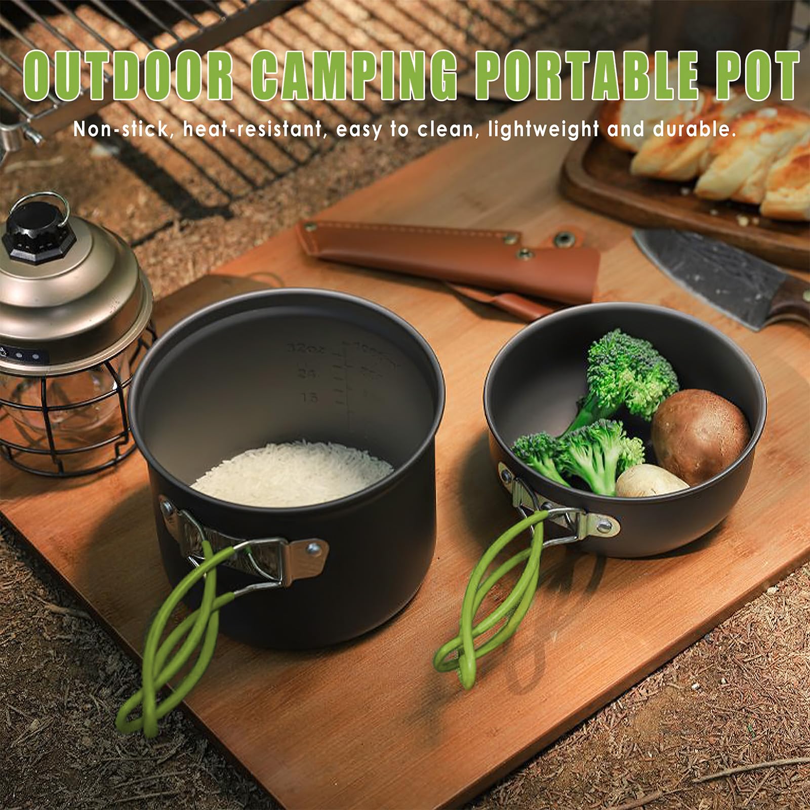 Pentola da Campeggio per Fuoco, Portatile Pentole Set, Utensili da Cucina da Campeggio, Fornello da Campeggio per 1-2 Persone, per Campeggio, Cucina All'Aperto, l'Escursionismo, Viaggi
