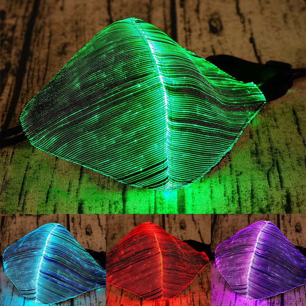 Colorful LED Light up Face Mask Rechargeable Cordless Luminous Dust Mask Optical Costume for Party Dance Rave