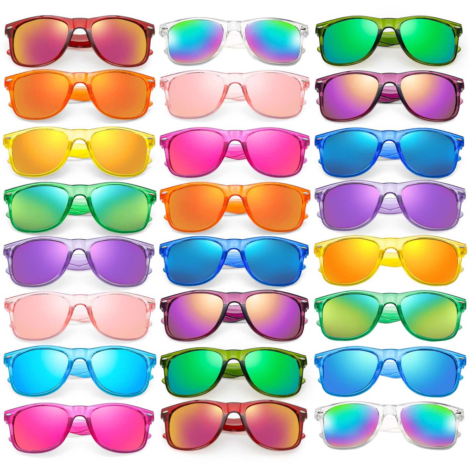 Geopty 12/24 Pack Wholesale Retro Neon Colors Party Favor Supplies Unisex Sunglasses Bulk for Adults Teens, UV400 Protection