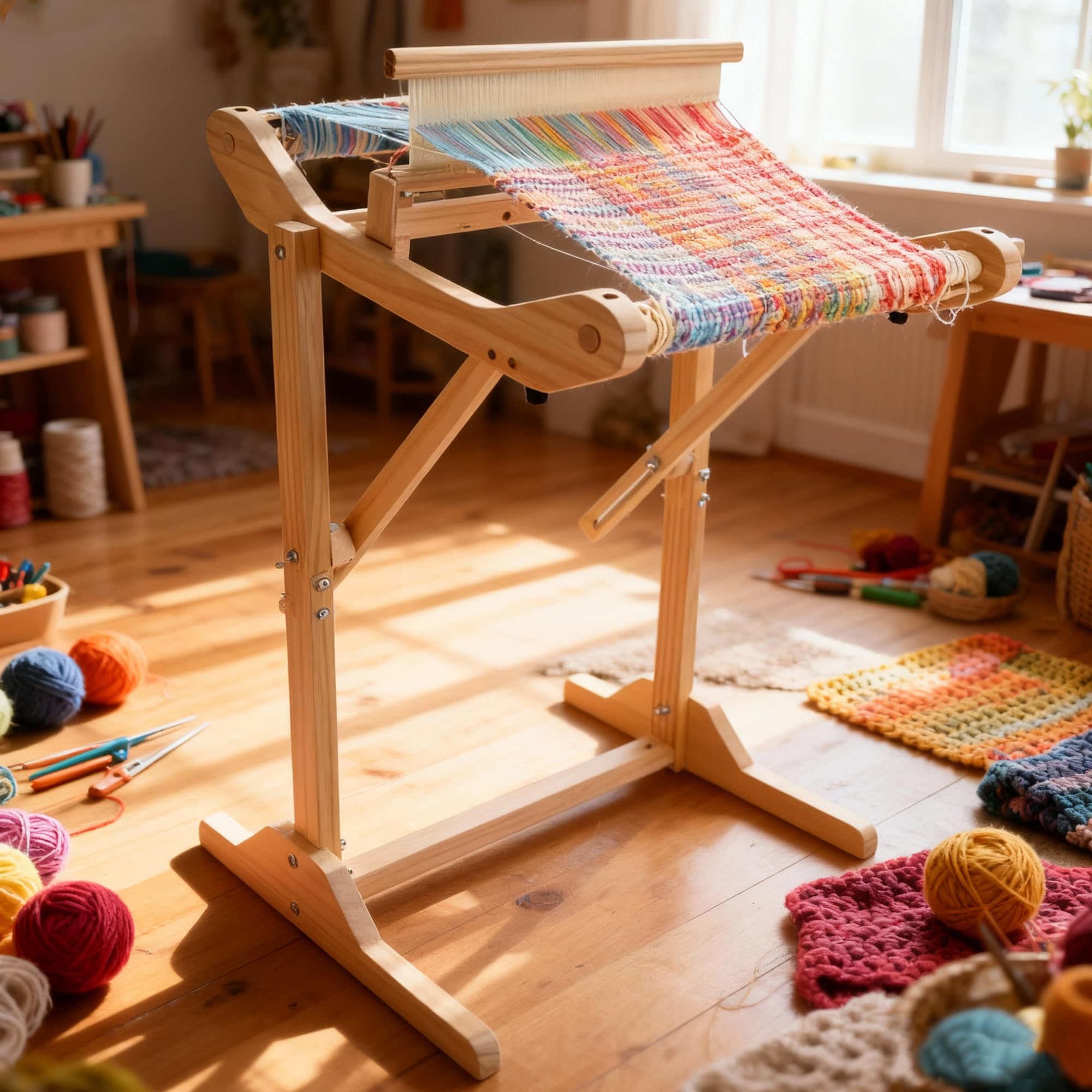 PURCOULEUR Telaio rigido da 40,6 cm con supporto, telaio in legno per adulti, telaio multi-Craft per principianti, telaio per fili con piolo, supporto per filo, kit per tessitura a bastone per