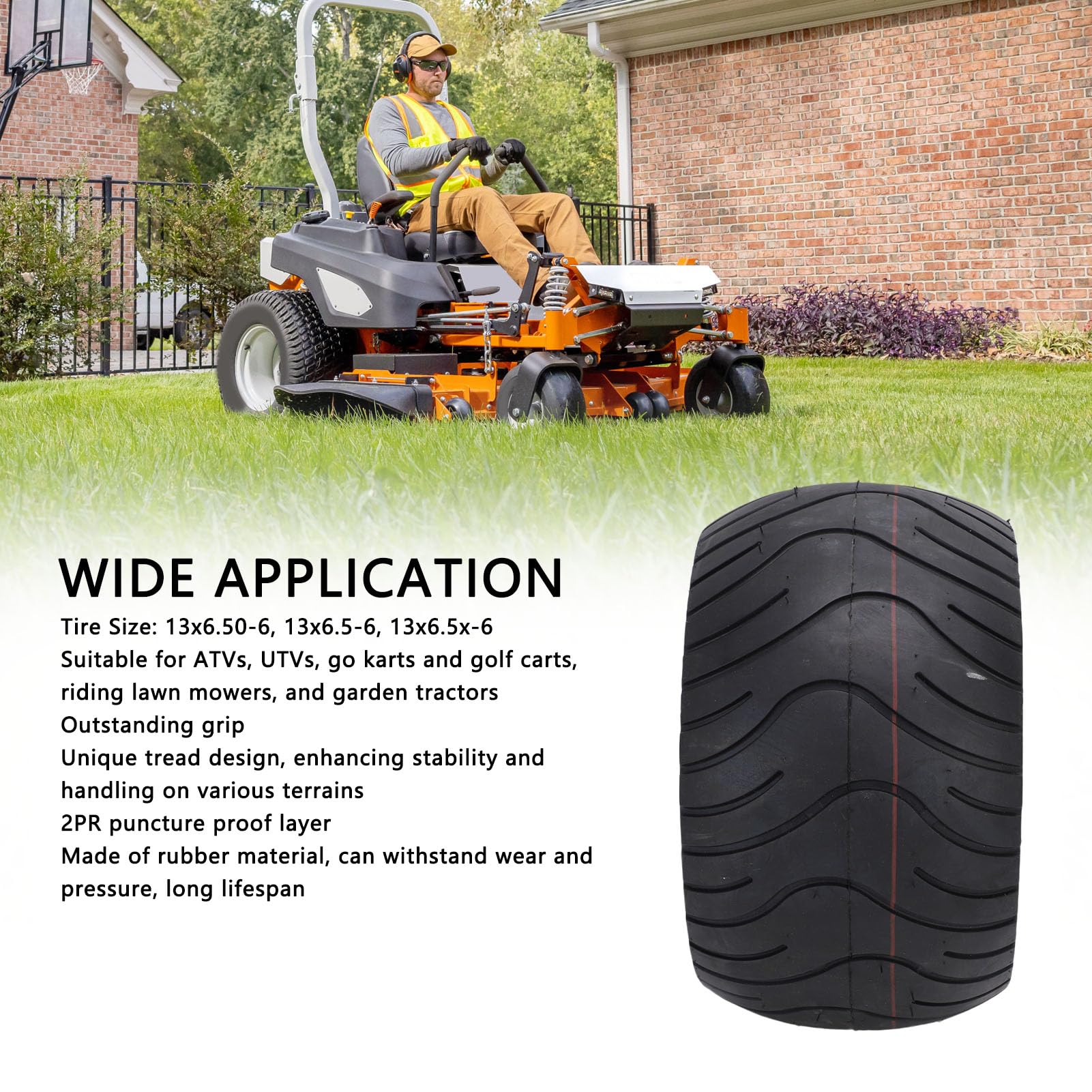 13x6,50 6 Opona Bezdętkowa 13x6,5 6 Opona Zapasowa do Wózka Gokartowego ATV UTV Kosiarka z warstwą odporną na Przebicie Zwiększona przyczepność