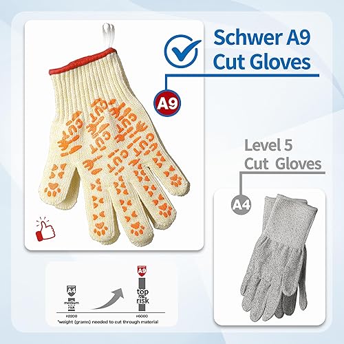 Miniatura 5 de Schwer SlicePro ANSI A9 - Guantes de grado alimenticio resistentes a los cortes, PR1501-GD, guantes de corte antideslizantes para cortar carne de