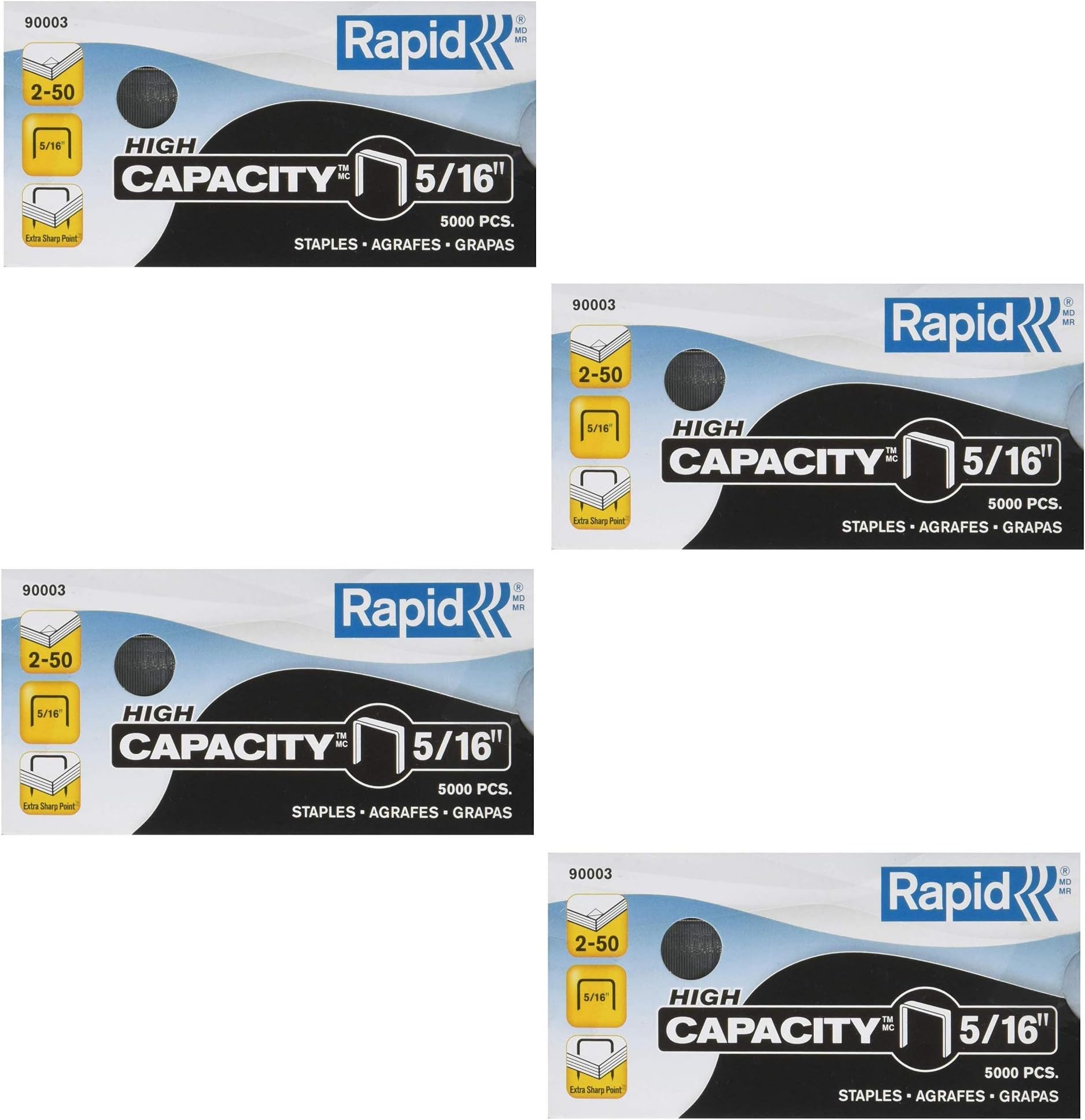 Rapid High Capacity Staples, 5/16-Inch, 5,000 Per Box (90003), 4 Pack