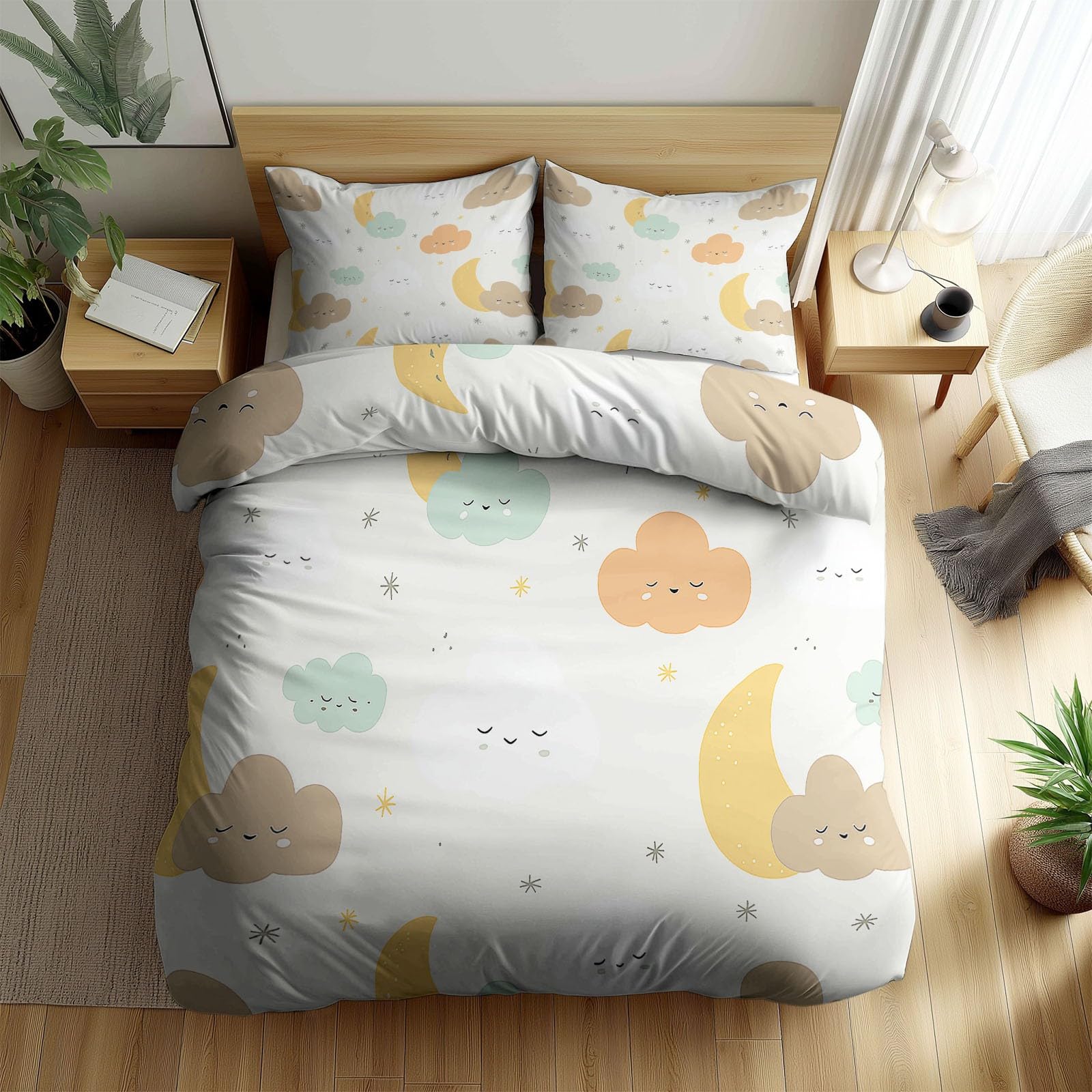 Housse de couette 140x200 lune et étoiles pour créer une chambre d'enfant douce et apaisante