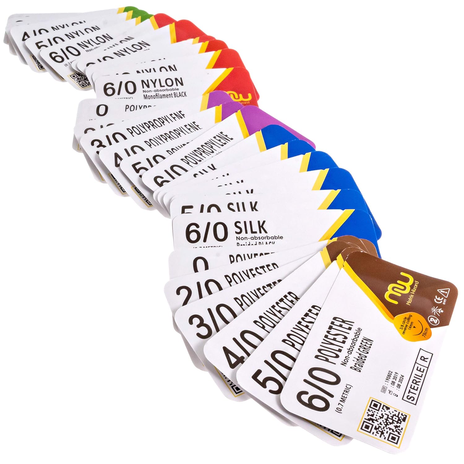 Suture Thread with Needle 30Pk (Mixed 0, 2-0, 3-0, 4-0, 5-0, 6-0) - Practice Suturing; Camping Survival Demo, Military Tactical Drill, Hospital Clinic Rotation, First Aid Travel Safety, Veterinary Use