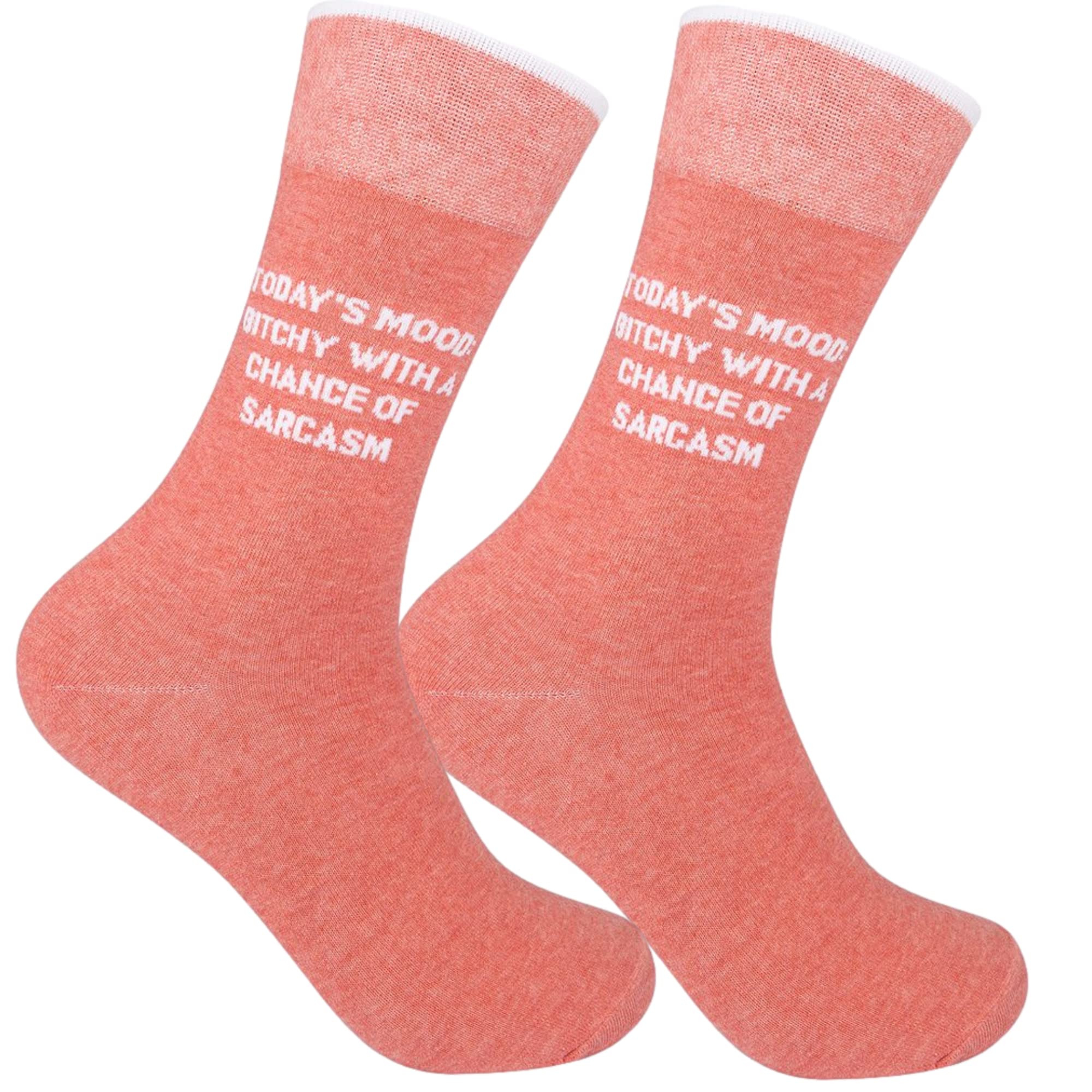 Todays Mood: Bitchy With A Chance Of Sarcasm Novelty Crew Socks | One Size Fits Most | Best Funny & Sarcastic Saying Gift | Perfect Humor Loving Present for Friend, Teacher, Son, Daughter Niece Nephew