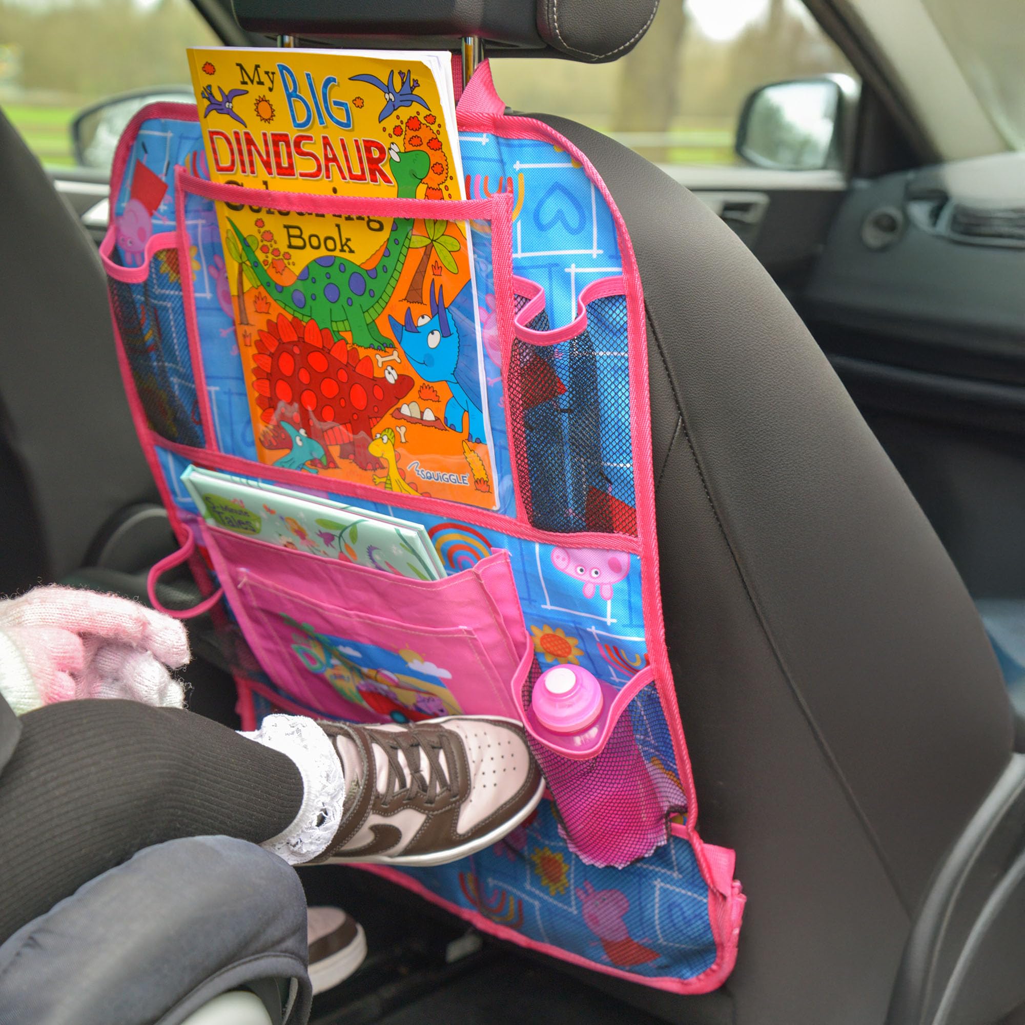 Peppa Pig Multicoloured Kids Car Seat Travel Organiser | Officially Licensed Vehicle Organiser For Backseat With Tablet Holder, Kick Mat Rear Seat Protector, 9 Pockets Car Tidy Storage For Bottles Toys Books