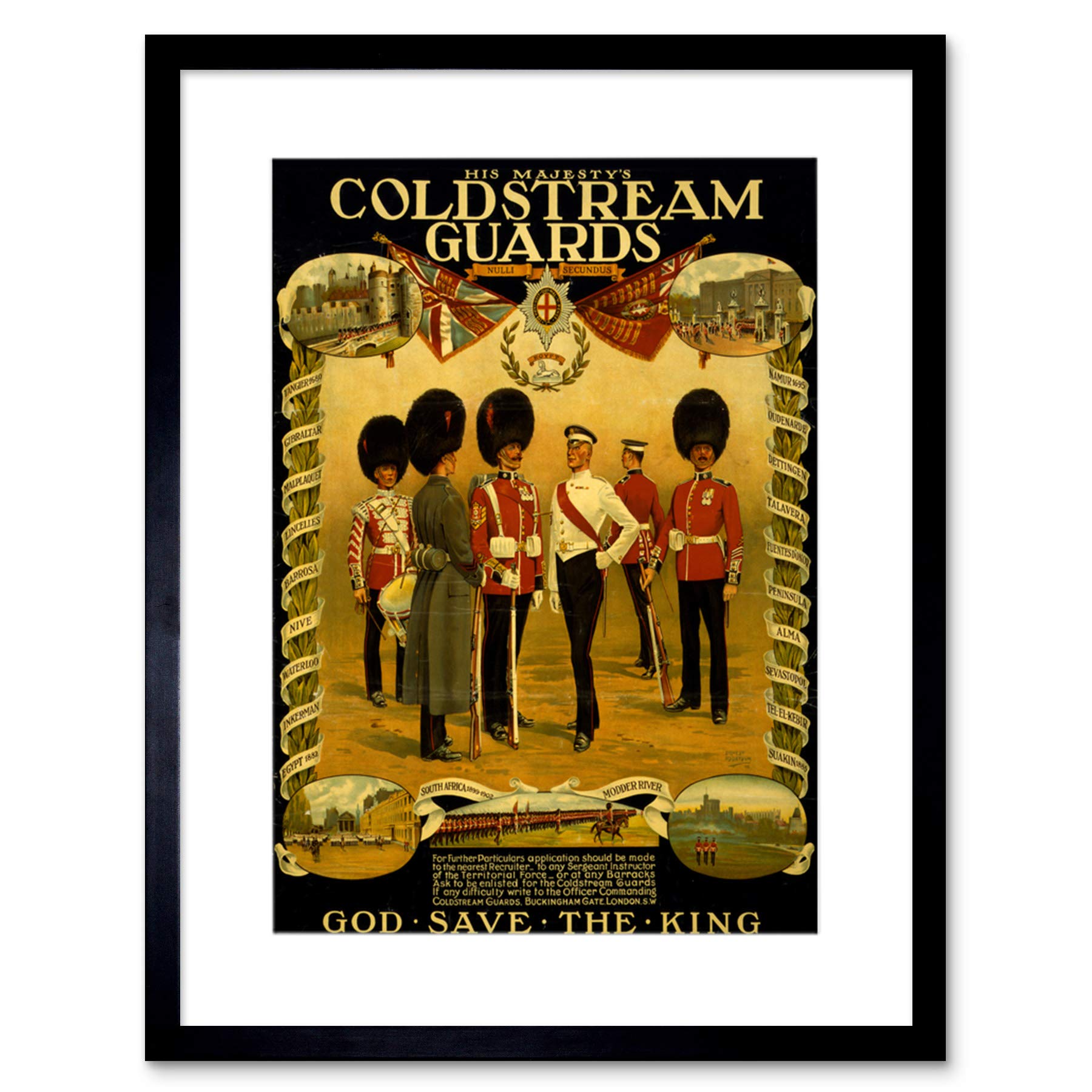 Wee Blue Coo Vintage Ad War WWI Britain Enlist Coldstream Guard King Framed Wall Art Print