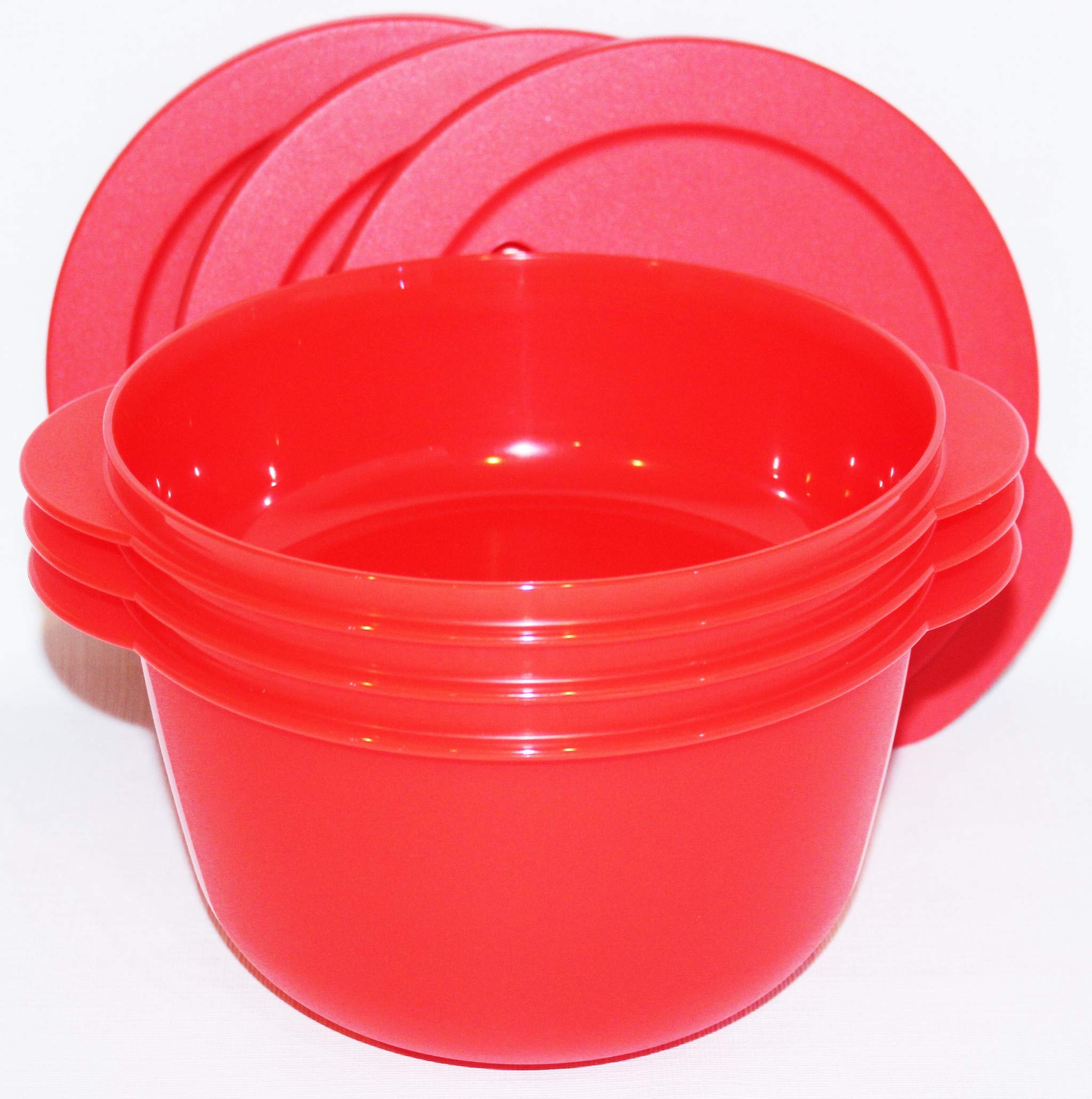 Tupperware Set of 3 Crystalwave Microwave Bowls 4.25, 6.25 and 8.5 Cup Red