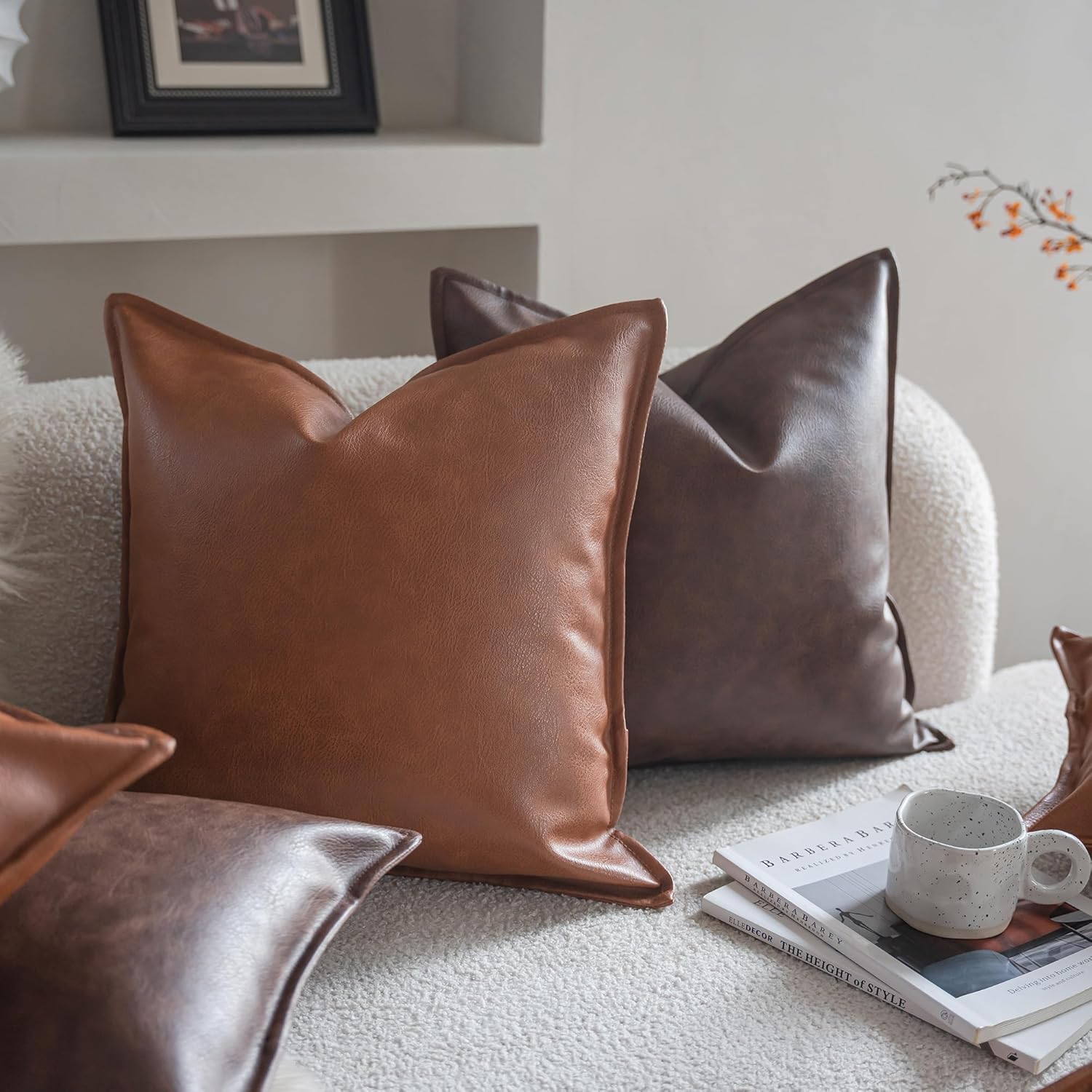 Neelvin Faux Leather Decorative Throw Pillow Covers Modern Solid 24x24 inch Set of 2 Pillowcase Cushion Case for Bed Sofa Couch