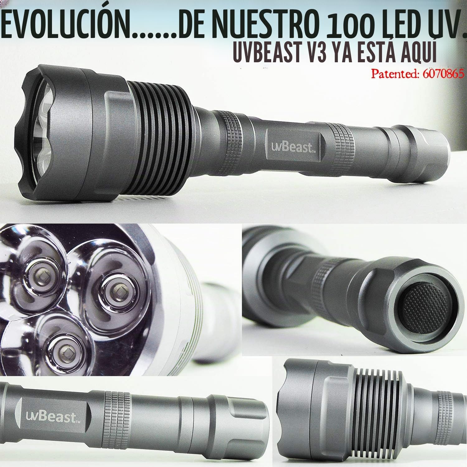 uvBeast V3 - Linterna UV de luz negra de 385-395 nm, LED de banda ancha triple mejorados de alta potencia, ideal para uso profesional/comercial, stock de EE. UU