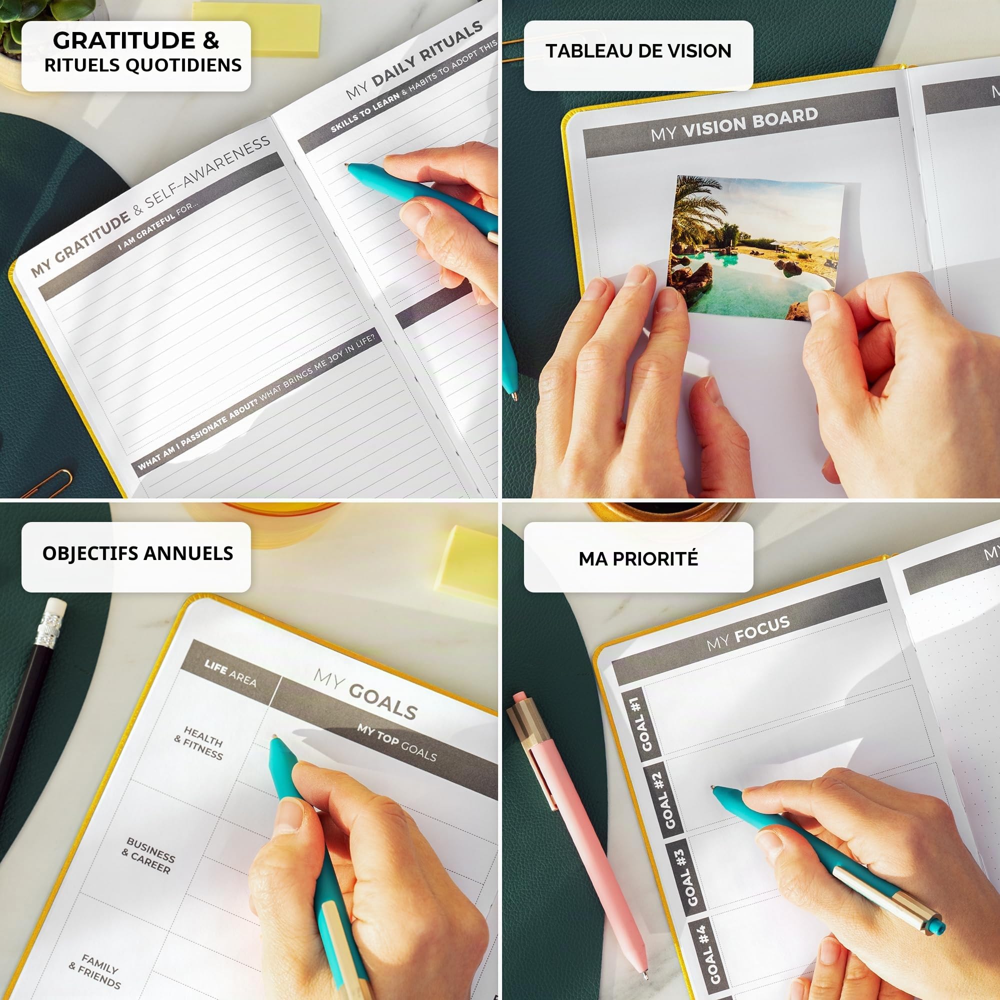 Agenda quotidien Clever Fox - Le meilleur agenda et calendrier quotidien pour stimuler la productivité, le bonheur et atteindre vos objectifs - Organisateur - A5, non daté - Jaune Ambré