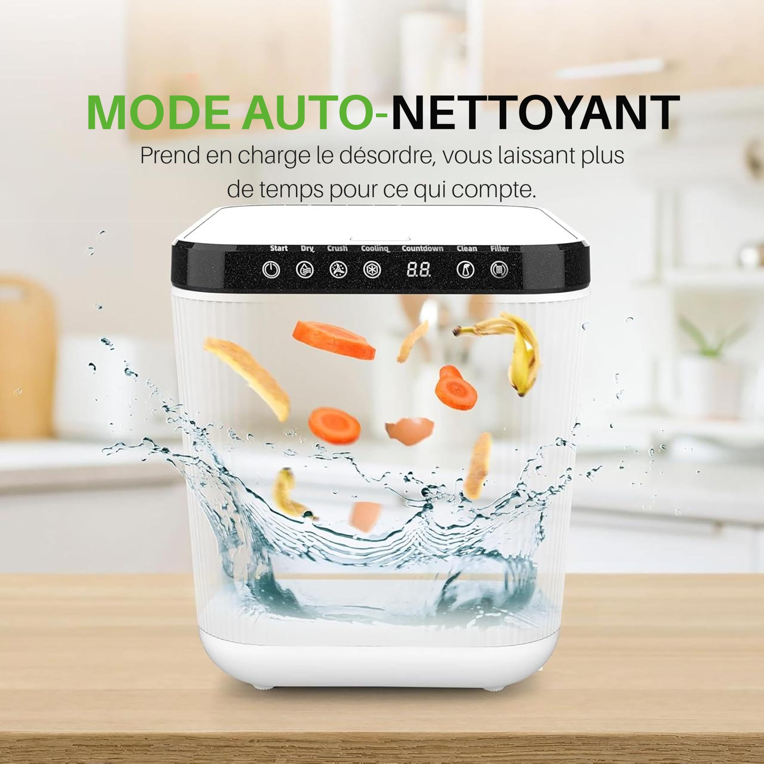 Nutrichef Composteur Cuisine Électrique 3L – Poubelle Compost Cuisine Automatique de Comptoir - Fonctions de Séchage, Broyage et Refroidissement - sans Odeur, Blanc