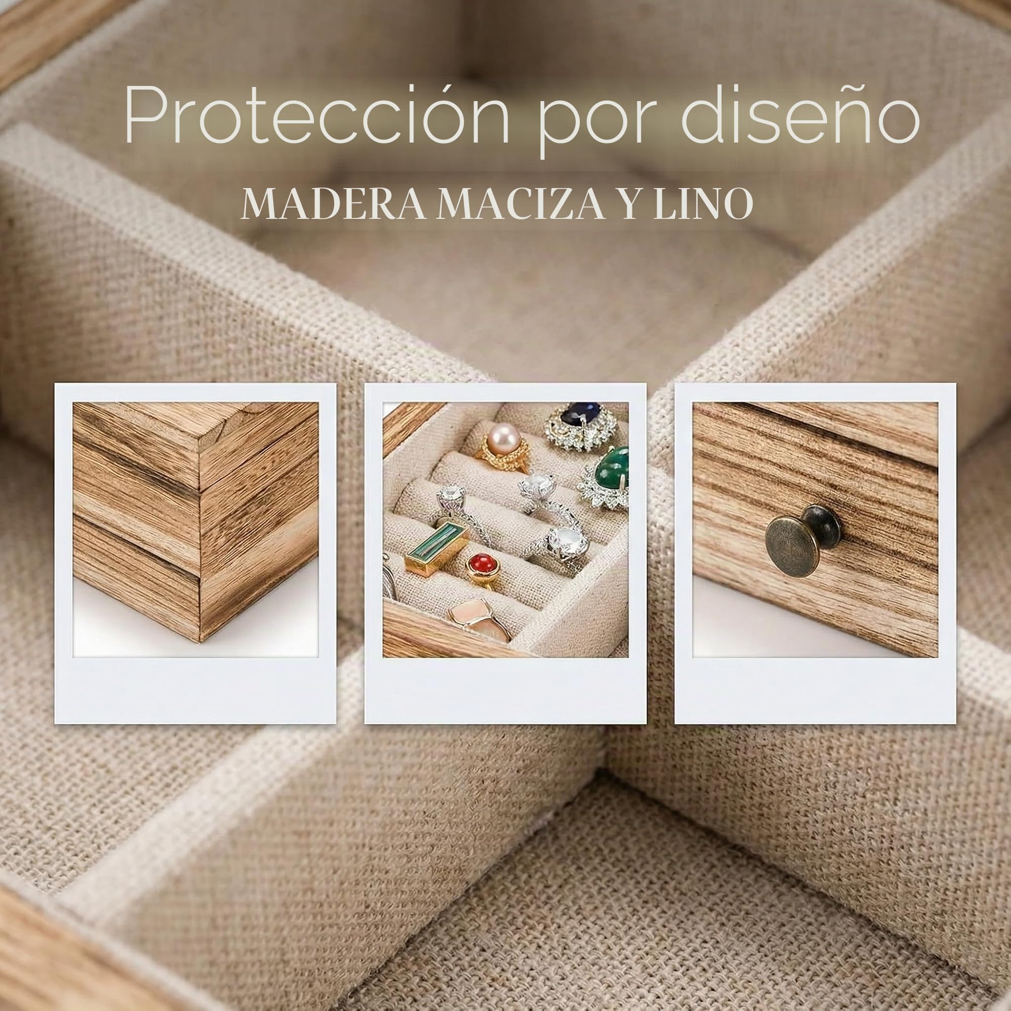 Tebery Caja Organizadora de Joyas de Madera Rústica con Espejo para Mujeres y Niñas, Caja de Almacenamiento de Joyas Vintage de 2 Capas con Bandeja para Anillos, Collares, Aretes, Pulseras (Madera