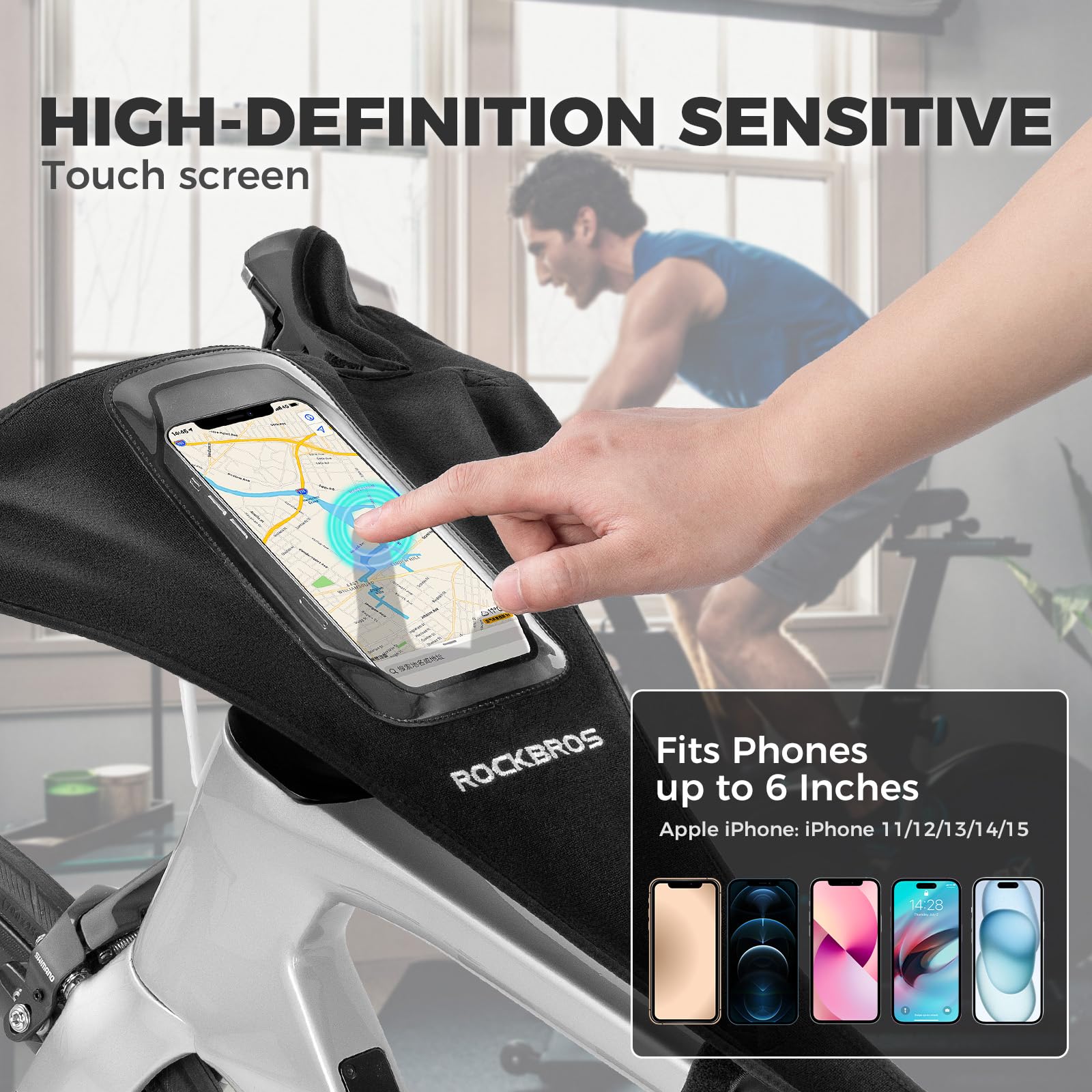 ROCKBROS Protezione Anti-Sudore per Telaio Bici, Fascia Sudore per Bicicletta MTB, con Custodia Porta Cellulare, para Sudore per Rulli Bici da Corsa Allenamento, Accessori Bici