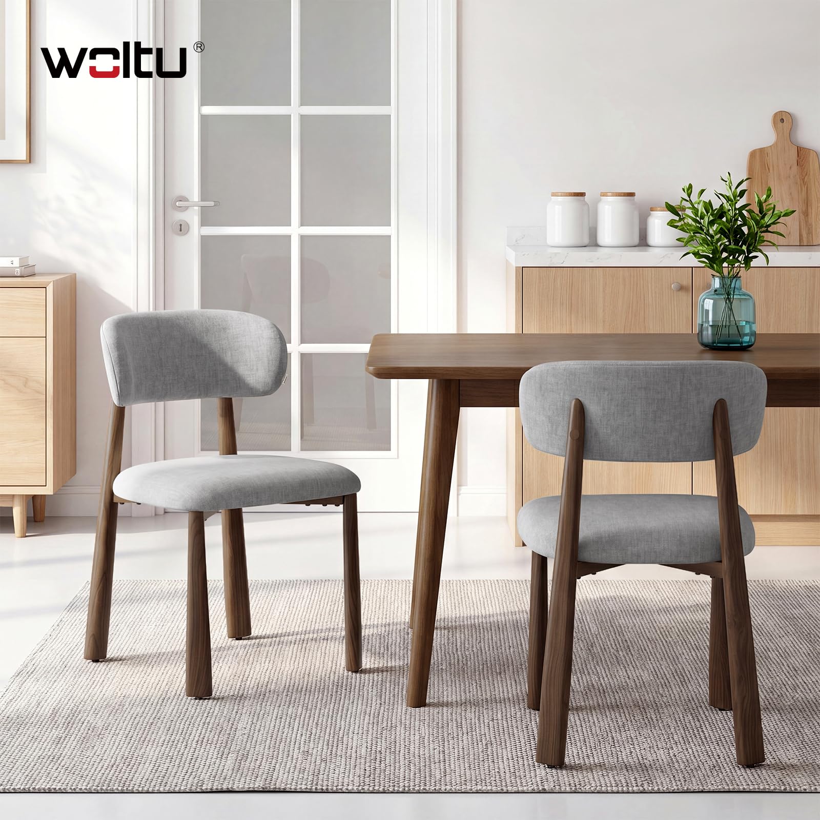 WOLTU Set di 6 Sedie da Pranzo, Sedie da Cucina Imbottita di Stile Moderno, Tessuto Chenille, Gambe Metalliche Effetto Legno Per Sala da Pranzo e Cucina, Grigio