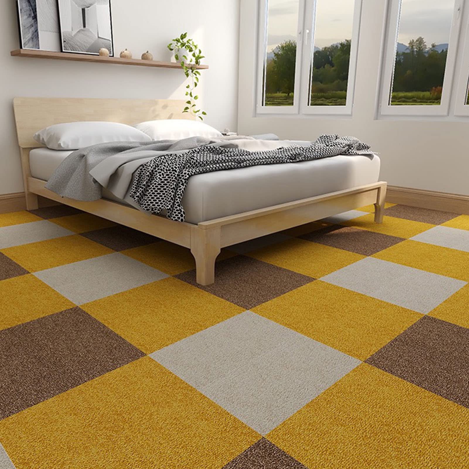 IBOWZ Moquette agugliata Tappetini autoadesivi da 50,8 x 50,8 cm per Pavimenti Lisci, Morbidi, con riduzione del Rumore, stacca e incolla, Lavabili, tappetini per Interni 10 Pezzi