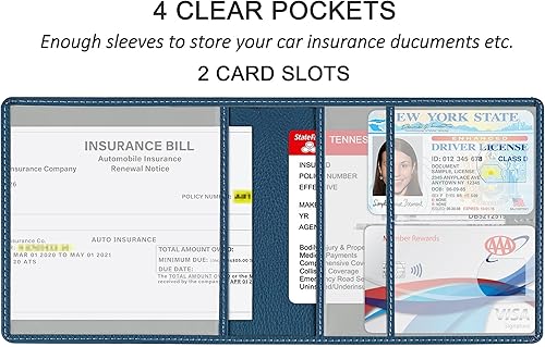 Miniatura 2 de Soporte para registro y seguro de automóvil, de piel sintética de alta calidad, organizador de automóvil, para hombres y mujeres, cartera