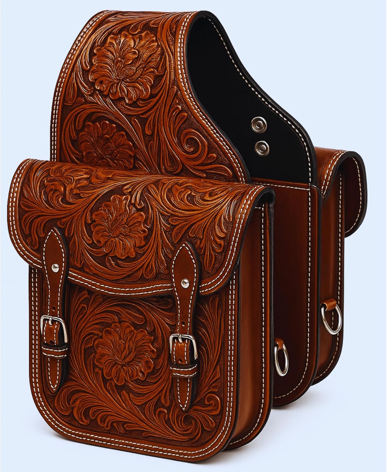 Alice International Premium Equestrian Saddle Bag – Stylish and Functional Organize Your Gear in Style Horse Saddle Bag Tooled Carved Pack Equipment Size: 10” L x 10” W x 3 ½” D inches M115