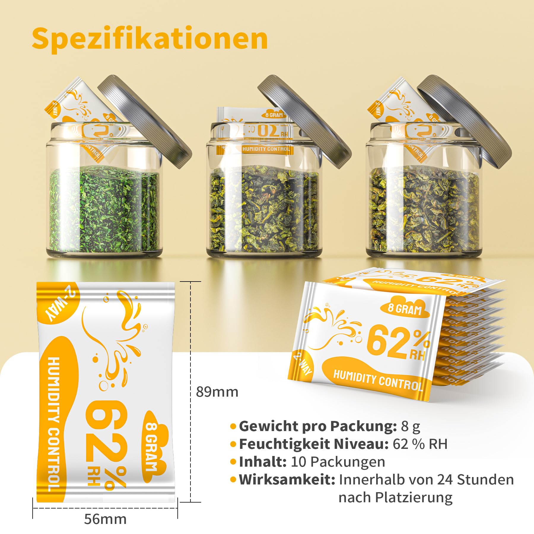 Control doble de la humedad 62% HR terpenos y protección del sabor, 8g regulador de humedad para almacenar hierbas protege hasta 28g - 10 piezas