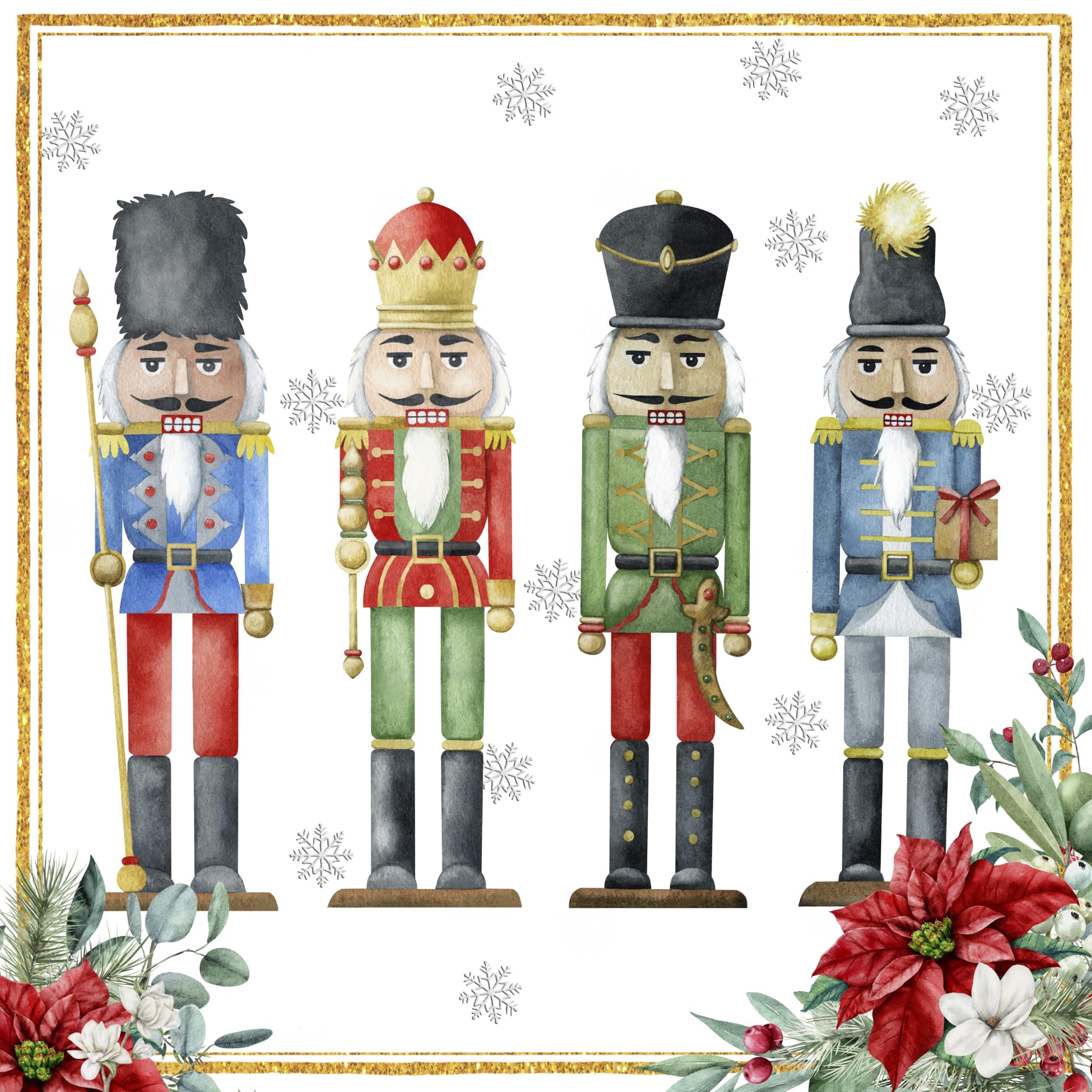 Tiflair Quartet of Nutcrackers Lunch Napkins 3 ply 33 x 33 cm, Paper Napkins for Christmas and decoupage, Pack of 20 - Ti-Flair