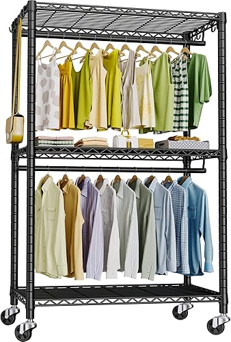 P3 - Perchero resistente con ruedas para colgar ropa, sistema organizador de armario independiente 39.4 pulgadas de ancho x 14 pulgadas de