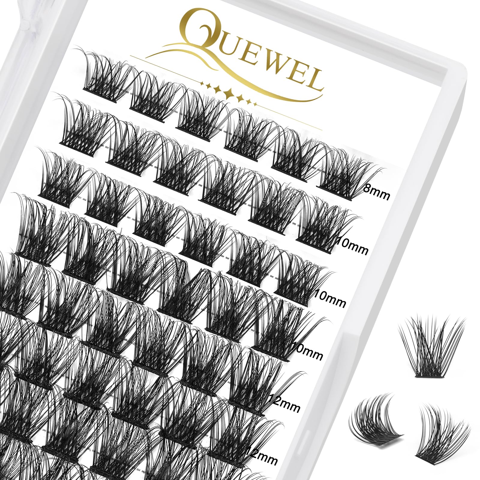 QUEWEL Cluster-Lashes 72 Pcs Individual-Lashes Wide Stem C/D Curl 8-16mm Length DIY Eyelash Extension Individual-Cluster-Lashes Natural&Mega Styles for Personal Makeup Use at Home (Mega-D-MIX8-16) — view 20