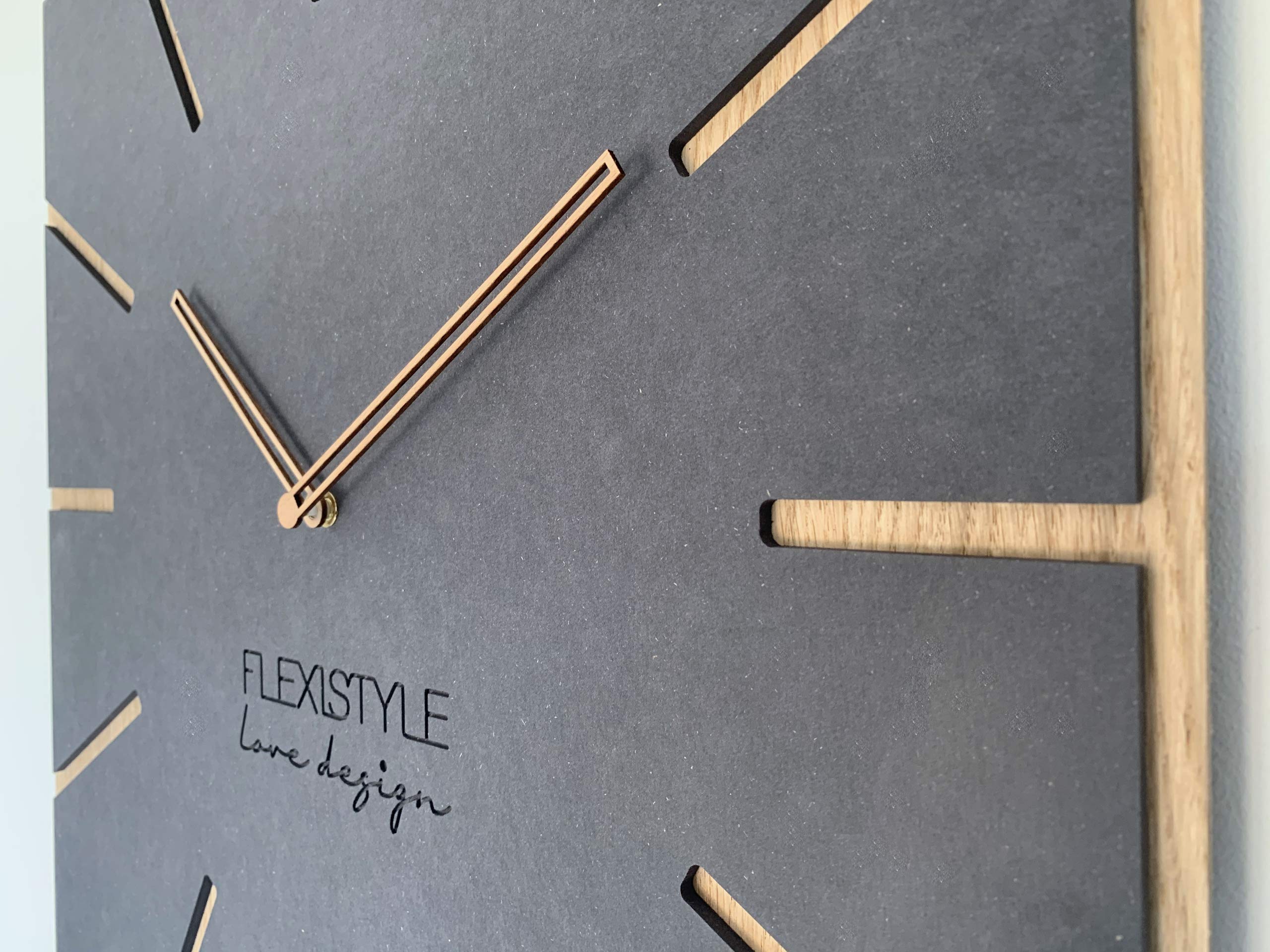 FLEXISTYLE Grande horloge murale moderne Exact ECO 50 cm, silencieuse, pour salon, chambre à coucher, fabriquée dans l'UE (noir (anthracite) et chêne bois