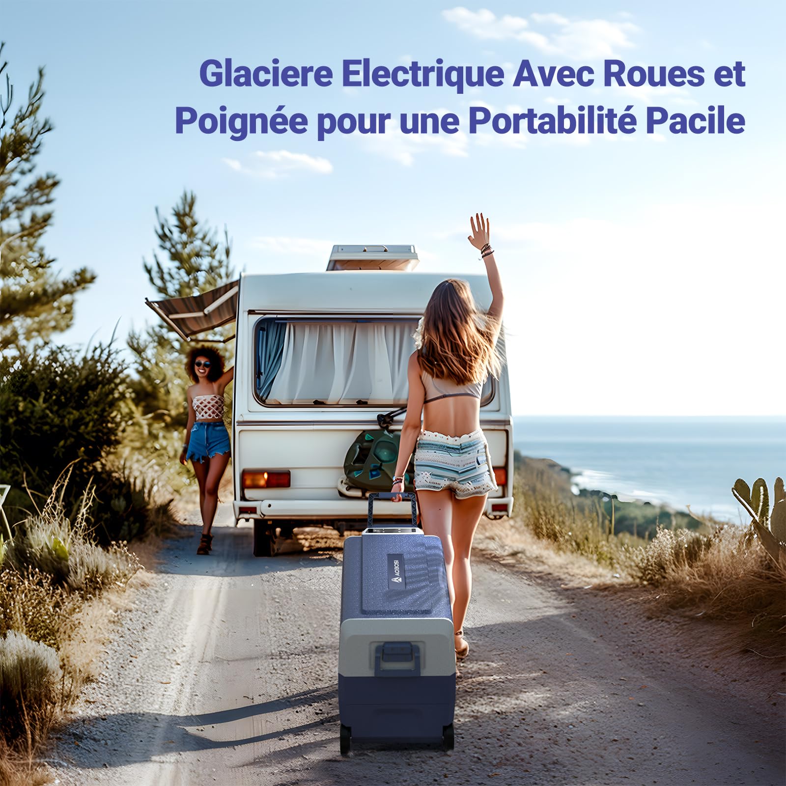 AAOBOSI Glaciere a Compression 50L, avec APP, -20°C à 20°C, 12V 230V | Avec Roues et Poignée Rétractable,-20°C à 20°C, Contrôle par APP, Éclairage LED, 12V 24V 230V AC, pour Auto Camion Camping