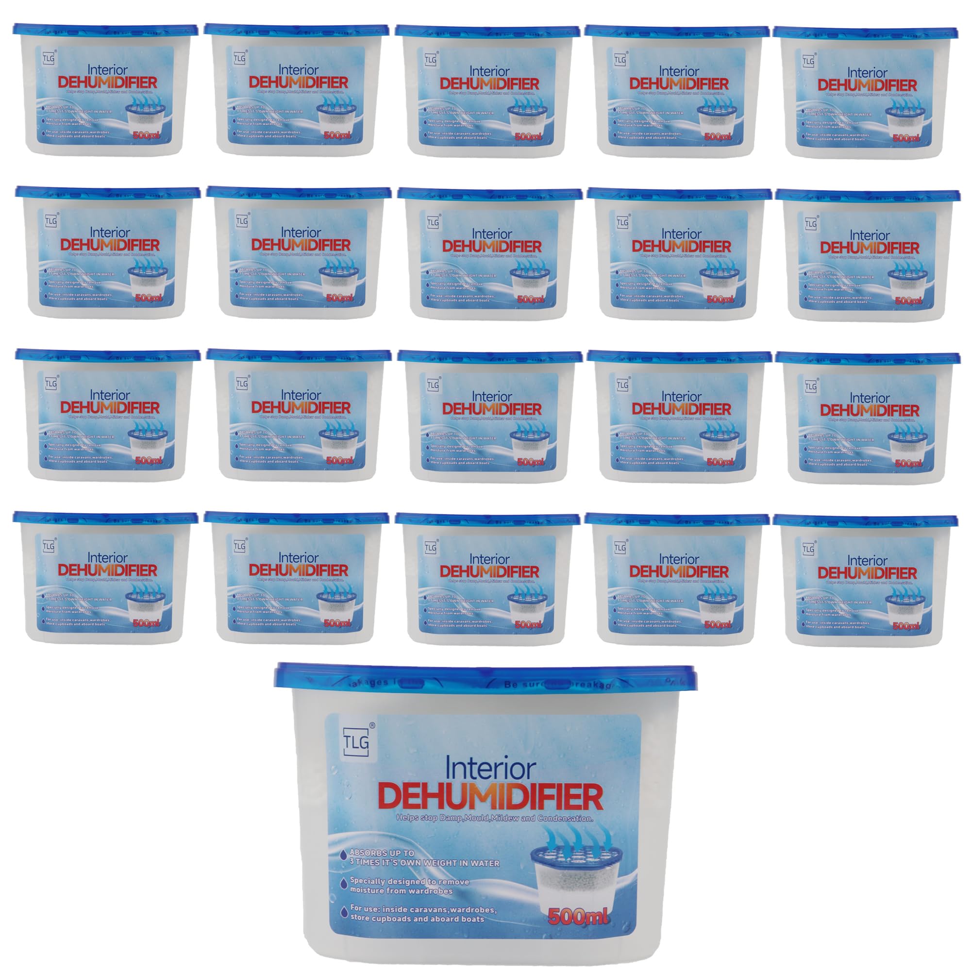 TLG Interior Dehumidifier Disposable 20 Pack, 500ml Each – Moisture Absorber for Damp, Mould, and Condensation – Ideal for Home, Wardrobe, Bathroom, Caravan (20 Pack)