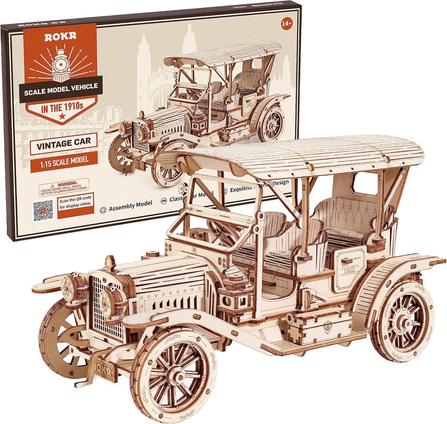 ROKR Puzzle 3D Bois Maquette en Bois a Construire,Vintage Car,MC801 | Voiture pour Adultes, Kits de Modélisme Cadeaux d'anniversaire,