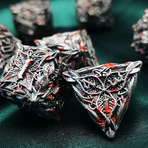 Miniatura 4 de HAOMEJA Juego de dados de metal DND de hoja de vid poliédricos, 7 dados para juegos de rol, dados de mazmorras y dragones sólidos (hierro antiguo de