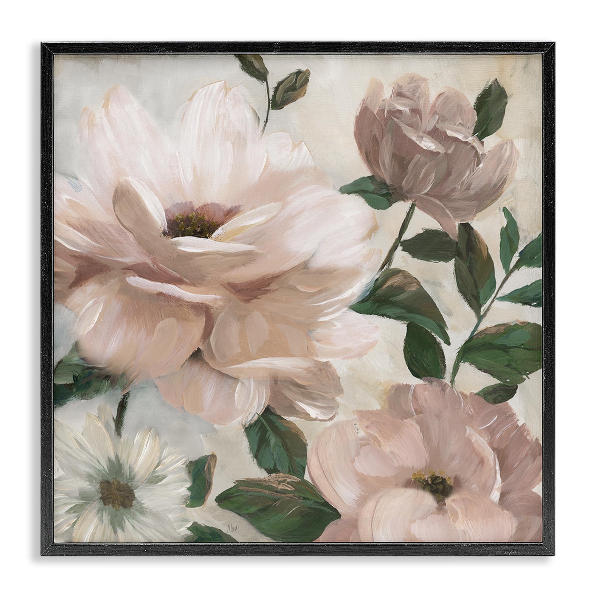 Stupell Industries Blush Peonies And Leaves 'Budding Blush Peonies & Leaves', Framed Giclee Art, Black, 17 X 17 Inches, Easy To Hang And Sturdy, Made In Usa, By Nan