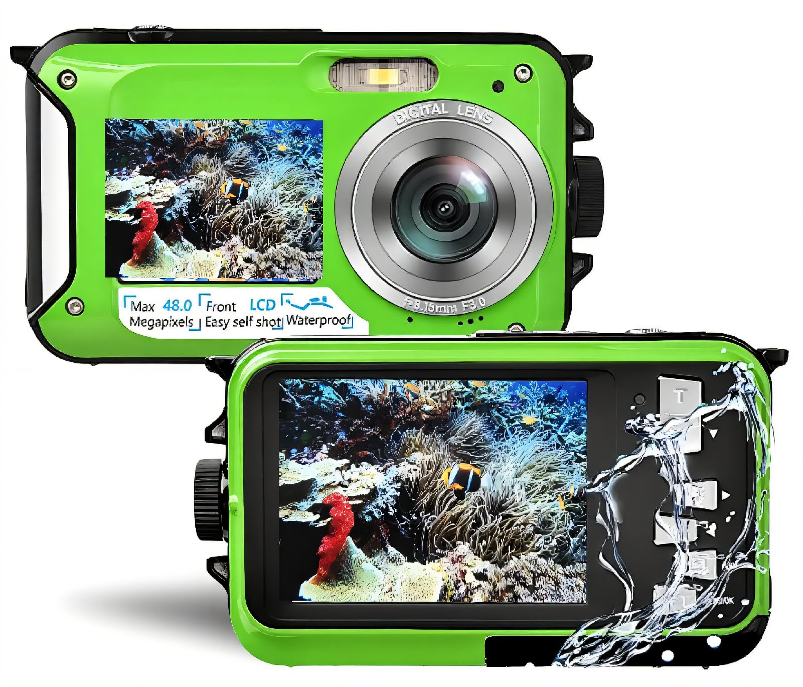 Cámara Subacuática, Cámara Digital Impermeable 2.7K 48MP con Pantallas Duales Selfie HD, Zoom Digital 16X, Antivibración, Cámara Compacta para Adolescentes, Estudiantes, Snorkel