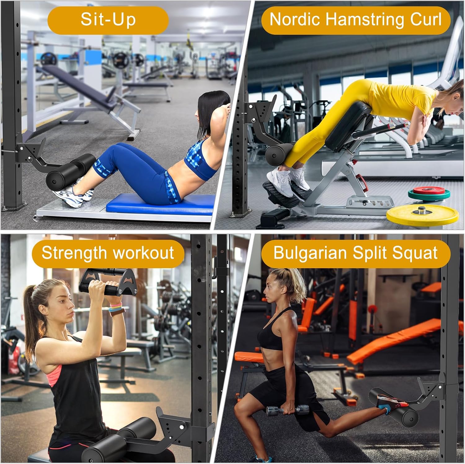 Kipika Nordic Hamstring Curl Squat Rack Attachment for Power Rack with 5/8" or 1" Hole - Adjustable Leg Hold Down Attachment with Premium Leather Surface