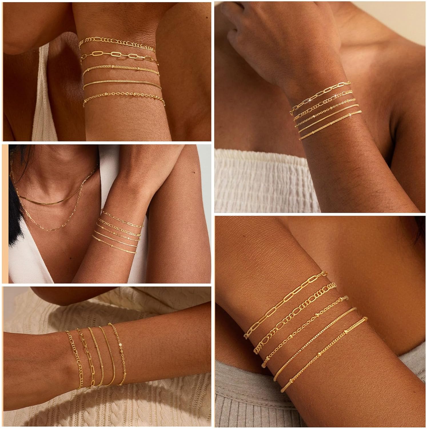 Gold Bracelets for Women, Dainty 14K Gold Plated Bracelet Stack for Women Trendy CZ Tennis Paperclip Cuban Chain Stackable Adjustable Waterproof Link Bracelet Jewelry Set Fashion Accessories Gifts - Image 4