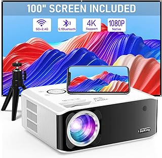 AuKing Projector with WiFi and Bluetooth, 2023 Upgrade 480 ANSI Native 1080P 4K Projector Supported, 6D/4P Keystone, 50% Zoom, 400" Outdoor Movie Projector for Laptop/HDMI/USB/TV Box/Android/iOS.