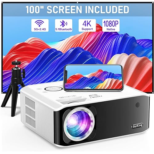 AuKing Projector, 2025 Upgraded Electric-keystone Projector, Full HD 1080P Home Theater Video Projector, Compatible with HDMI/USB/AV/Smartphone/TV Box/Laptop