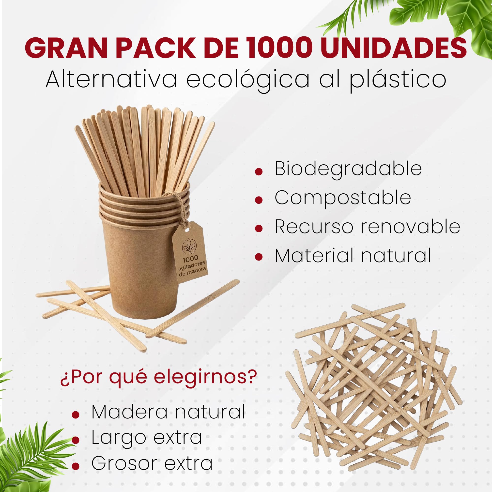 GASTROTOMI Palitos de Madera para Café 1000 Unidades – Palillos Desechables de 14 cm – Paletinas Café Ecológicas Biodegradables – Removedor Café para Oficina y Catering - Cucharas de Bambú desechables — view 4