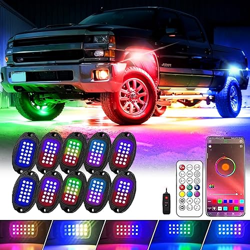 Kit de luces LED RGB de neón multicolor para camiones, aleación impermeable, kit de luces de roca cambiantes, aplicacióncontrol remoto y luces de